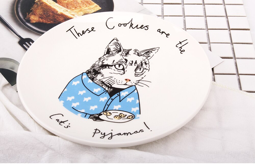 Animals Printed White Ceramic Cake Plate