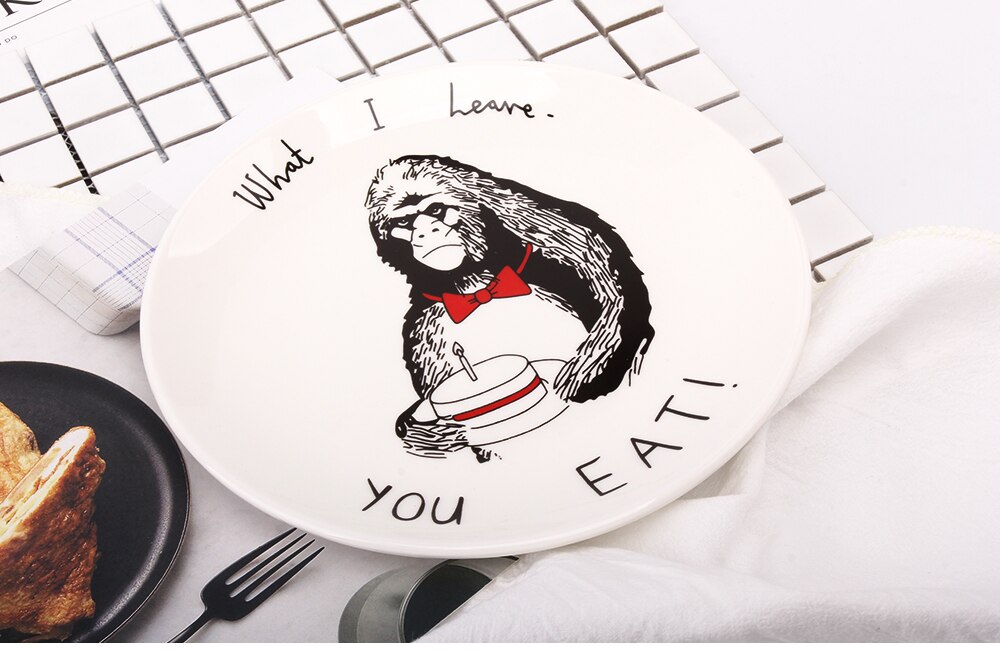 Animals Printed White Ceramic Cake Plate