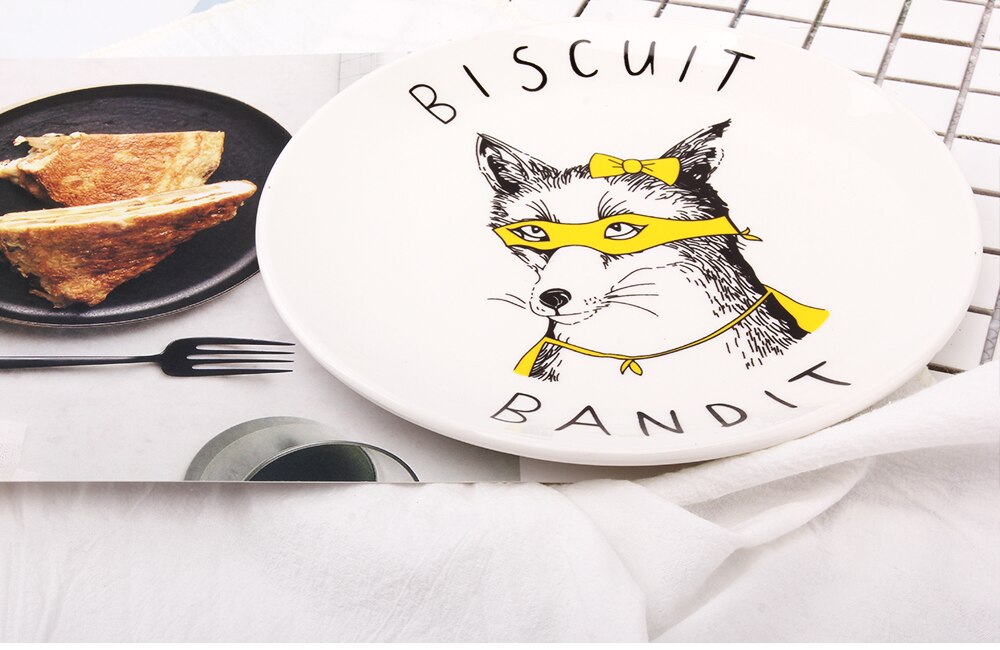 Animals Printed White Ceramic Cake Plate