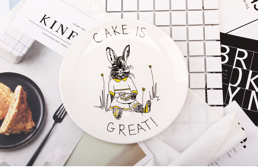 Animals Printed White Ceramic Cake Plate