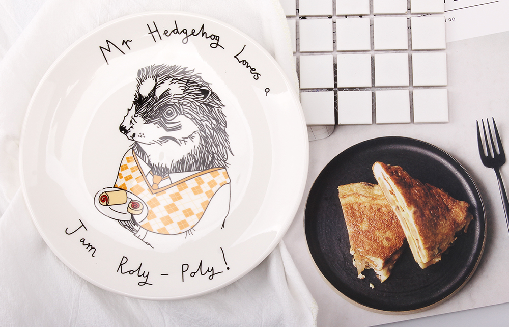 Animals Printed White Ceramic Cake Plate