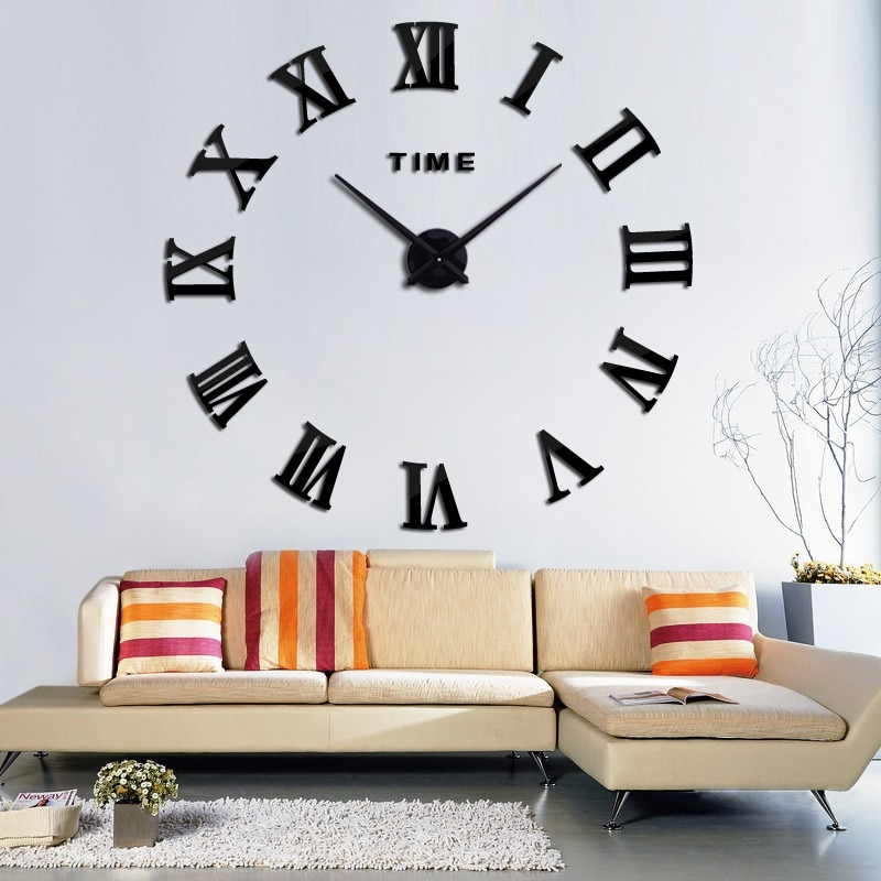 Big Size DIY Roman Numerals Mirror Wall Clock